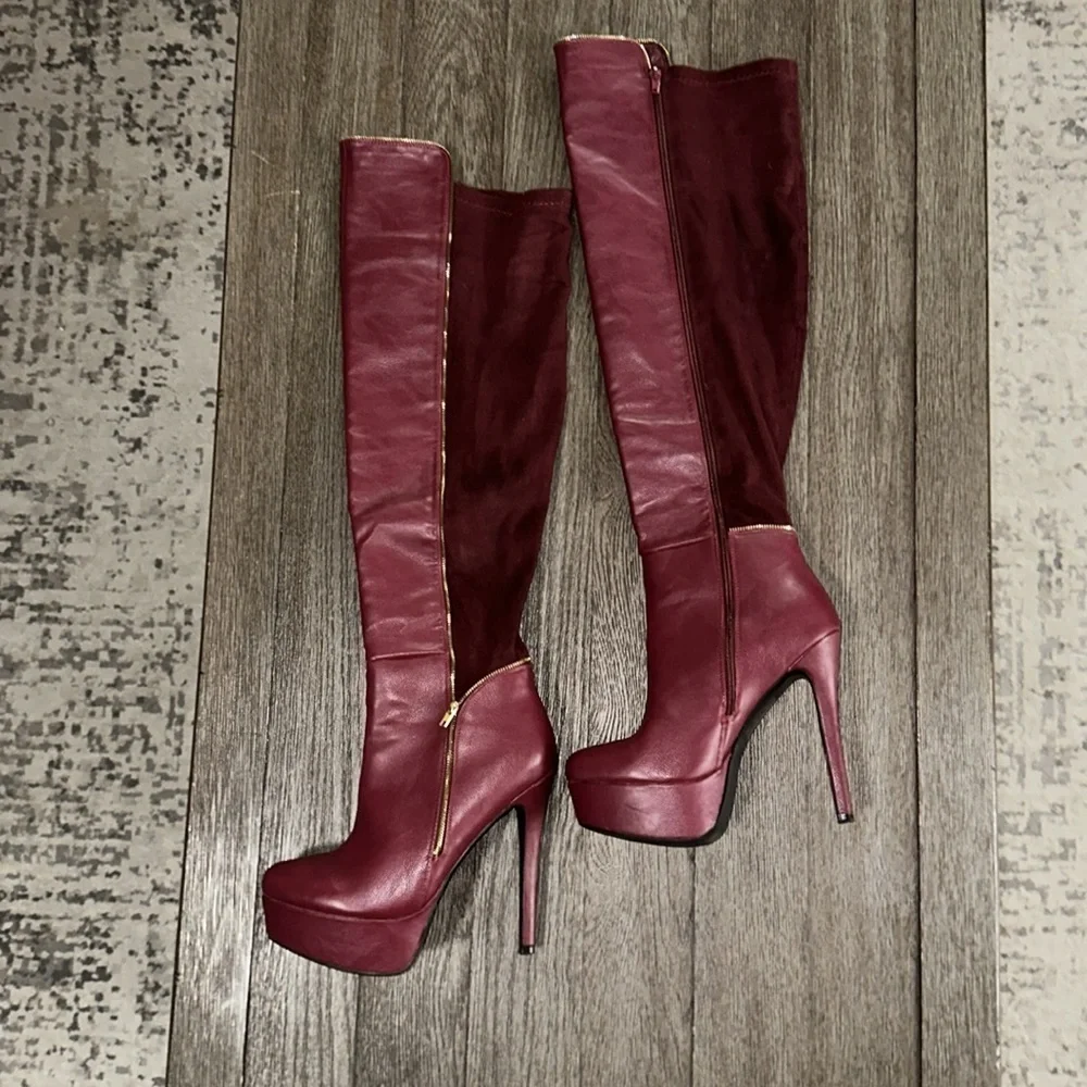 Scene Letizia Over the Knee Platform Boot Red 9.5